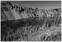 Skell Channel from top of Wizard Island cinder cone. Crater Lake National Park ( black and white)