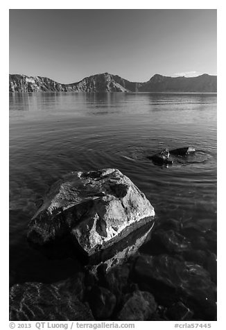 Rocks in lake, Cleetwood Cove. Crater Lake National Park (black and white)