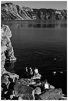 People on lakeshore, Cleetwood Cove. Crater Lake National Park ( black and white)