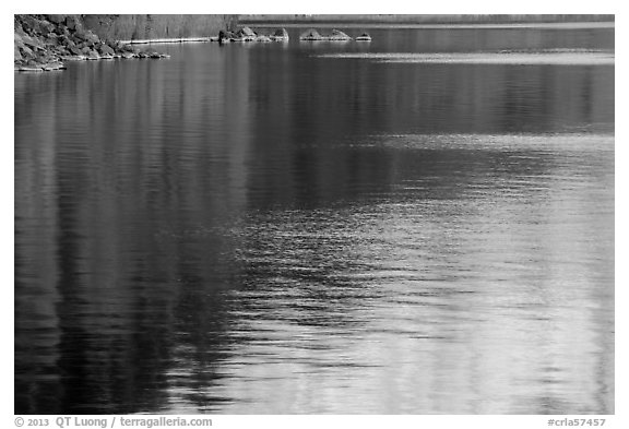 Reflections and lakeshore, Cleetwood Cove. Crater Lake National Park (black and white)