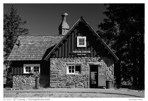 Rim Village Visitor Center. Crater Lake National Park (black and white)