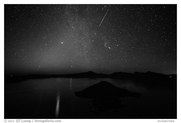 Meteor over Crater Lake. Crater Lake National Park (black and white)