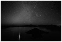 Meteor over Crater Lake. Crater Lake National Park ( black and white)