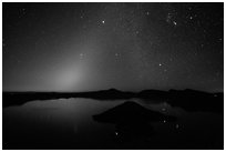 Glow from dawn and starry sky. Crater Lake National Park ( black and white)