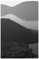 Wizard Island and crater rim profiles, early morning. Crater Lake National Park ( black and white)