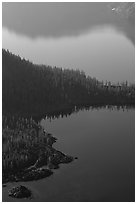 Wizard Island and crater rim reflection, early morning. Crater Lake National Park ( black and white)