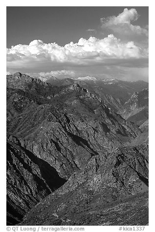 Kings Canyon viewed from  West, late afternoon. Kings Canyon National Park (black and white)
