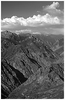 Kings Canyon viewed from  West, late afternoon. Kings Canyon National Park, California, USA. (black and white)