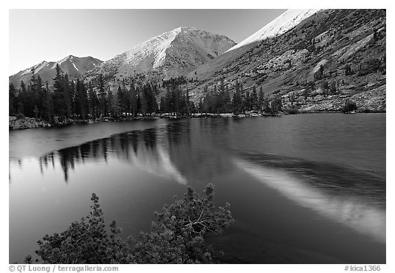 Reflections on lake at sunset. Kings Canyon National Park (black and white)