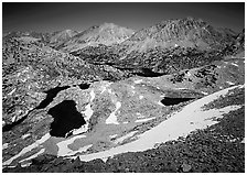 Rae Lakes basin from Glen Pass. Kings Canyon National Park ( black and white)