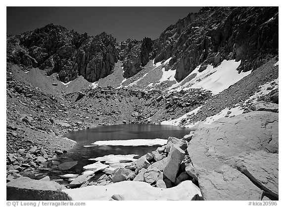 Alpine lake in early summer. Kings Canyon National Park (black and white)