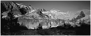 Lake and high peaks. Kings Canyon  National Park (Panoramic black and white)