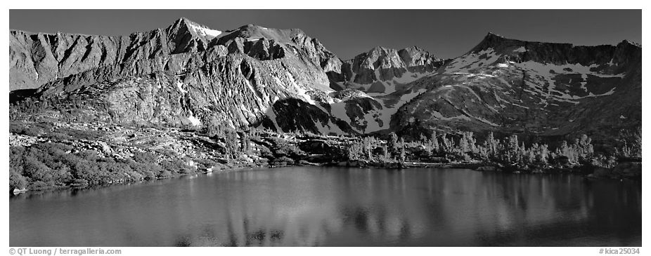 Sierra Mountains and lake in early summer. Kings Canyon National Park (black and white)