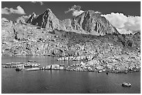 Lake, Isoceles Peak and Mt Giraud, Dusy Basin. Kings Canyon National Park ( black and white)
