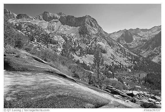 Waterfall plunging towards Le Conte Canyon. Kings Canyon National Park (black and white)