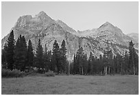 Langille Peak from Big Pete Meadow at dawn, Le Conte Canyon. Kings Canyon National Park ( black and white)