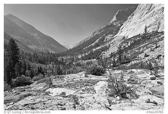 Rocks and meadows, Le Conte Canyon. Kings Canyon National Park (black and white)