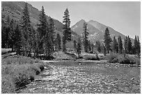 Glistening waters in middle Fork of the Kings River, Le Conte Canyon. Kings Canyon National Park ( black and white)