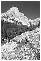 Langille Peak and Granite slab in Le Conte Canyon. Kings Canyon National Park, California, USA. (black and white)