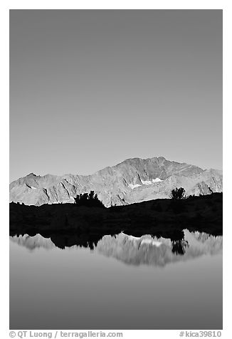 Peak reflections, early morning, Dusy Basin. Kings Canyon National Park (black and white)