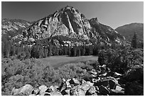 Zumwalt Meadow and North Dome in spring. Kings Canyon National Park ( black and white)