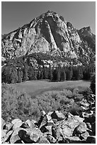 High granite walls above lush meadow. Kings Canyon National Park ( black and white)