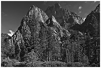 Avalanche Peak and Grand Sentinel raising from Cedar Grove valley. Kings Canyon National Park ( black and white)