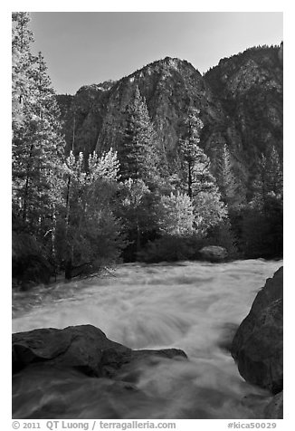 Granite River below Roaring River Falls. Kings Canyon National Park (black and white)