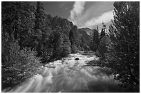 South Forks of the Kings River flowing through valley, Cedar Grove. Kings Canyon National Park ( black and white)