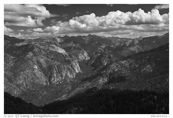 Cedar Grove Valley view and clouds. Kings Canyon National Park (black and white)