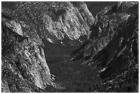 Valley carved by glaciers from above, Cedar Grove. Kings Canyon National Park ( black and white)