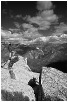 Hiker taking in view from Lookout Peak. Kings Canyon National Park ( black and white)
