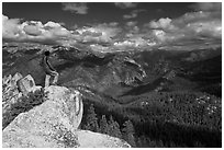 Park visitor looking, Lookout Peak. Kings Canyon National Park ( black and white)
