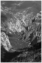 U-shaped valley from above, Cedar Grove. Kings Canyon National Park ( black and white)