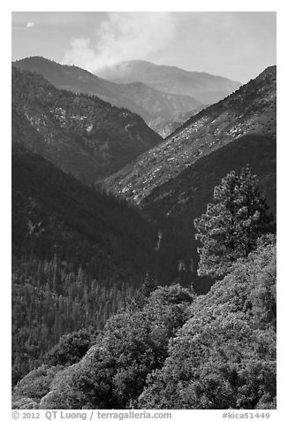 Valley carved by the Kings River. Kings Canyon National Park (black and white)