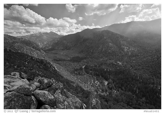 Cedar Grove Valley from Cedar Grove Overlook. Kings Canyon National Park (black and white)