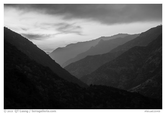 Cedar Grove Valley at sunset. Kings Canyon National Park (black and white)