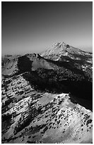 Mt Diller, Pilot Pinnacle, and Lassen Peak from Brokeoff Mountain, late afternoon. Lassen Volcanic National Park ( black and white)