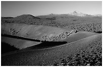 Cinder cone crater and Lassen Peak, early morning. Lassen Volcanic National Park ( black and white)