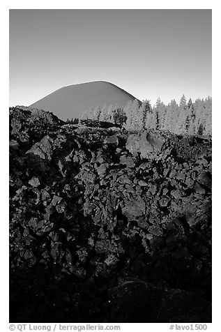 Fantastic lava beds and cinder cone, sunrise. Lassen Volcanic National Park (black and white)