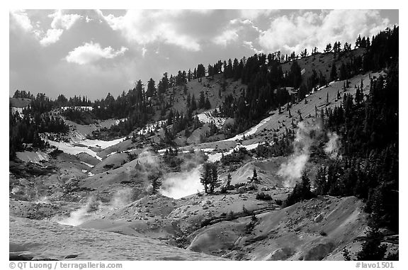 Bumpass Hell thermal area. Lassen Volcanic National Park (black and white)