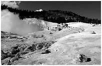 Colorful deposits in Bumpass Hell thermal area. Lassen Volcanic National Park, California, USA. (black and white)
