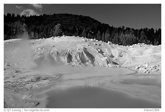 Green pool in Bumpass Hell thermal area. Lassen Volcanic National Park (black and white)