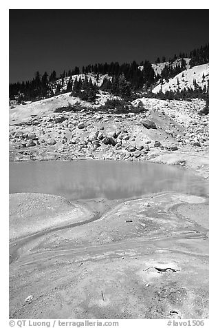 Thermal pool in Bumpass Hell thermal area. Lassen Volcanic National Park (black and white)