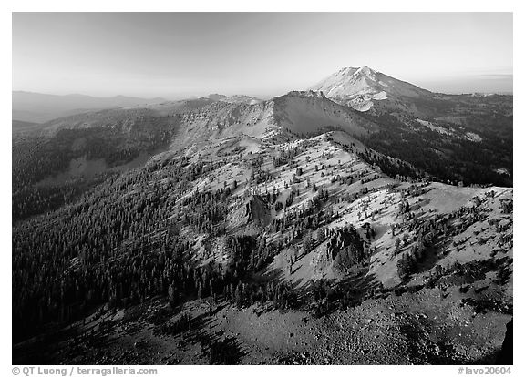 Chain of mountains around Lassen Peak, late afternoon. Lassen Volcanic National Park (black and white)