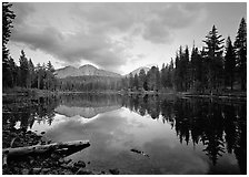 Reflection lake and Chaos Crags, sunset. Lassen Volcanic National Park ( black and white)