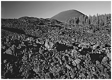 Fantastic lava beds and cinder cone, early morning. Lassen Volcanic National Park ( black and white)