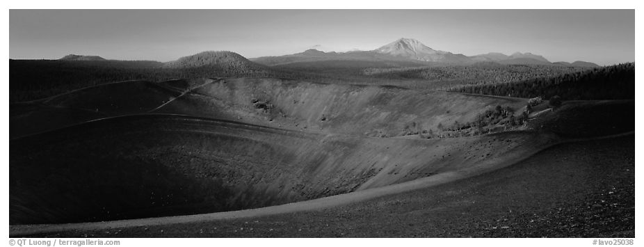 Cinder cone and Lassen Peak at dawn. Lassen Volcanic National Park (black and white)