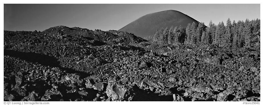 Hardened lava bed and Cinder Cone. Lassen Volcanic National Park (black and white)