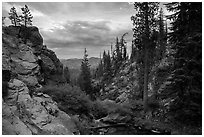 Kings Creek before drop off at sunset. Lassen Volcanic National Park ( black and white)